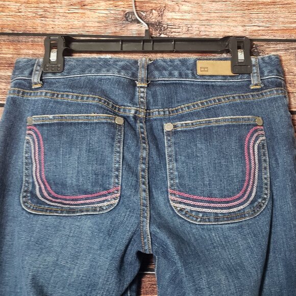 Tommy Hilfiger Y2K Jeans Size 8 Low Rise Straight Blue Denim Embroidered Pockets - Picture 4 of 9
